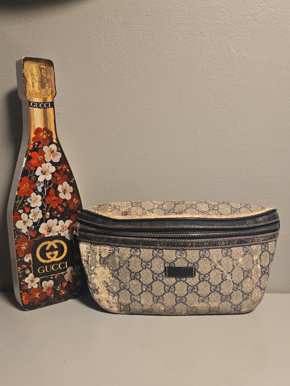 Gucci Rehab Monogram Cream & Navy GG Canvas Belt Bag